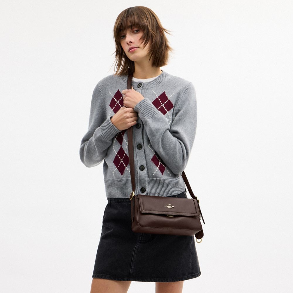 Coach Etta Small Flap Shoulder Bag Gold Espresso