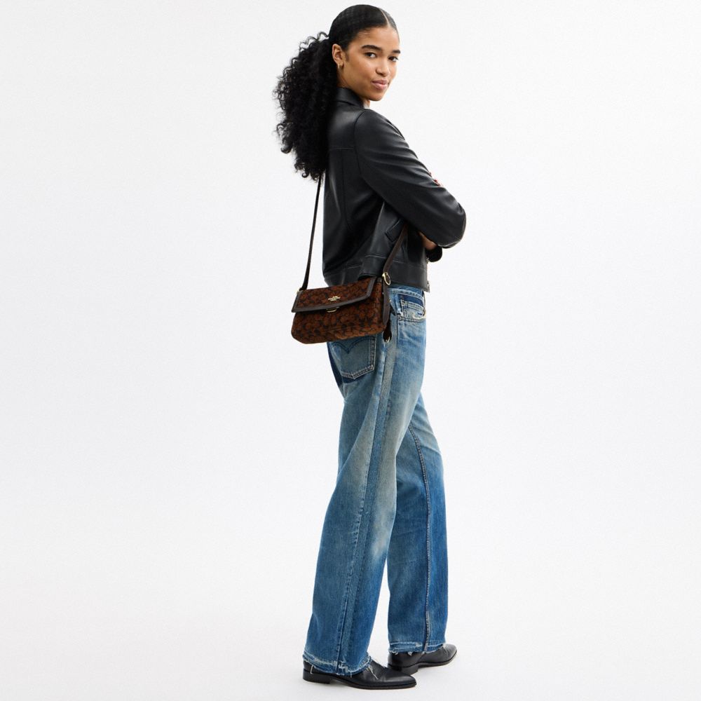 Coach Etta Small Flap Shoulder Bag In Signature Chenille Gold Truffle