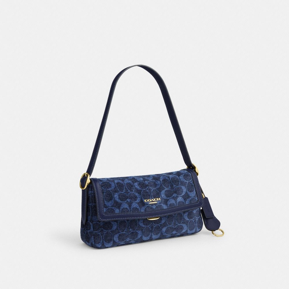 Coach Etta Small Flap Shoulder Bag In Signature Chenille Gold/Navy
