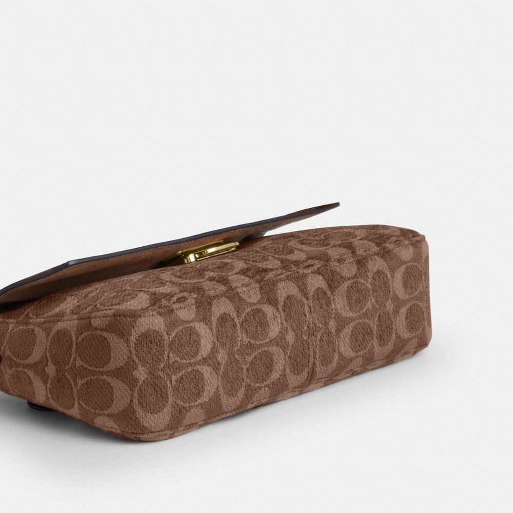 Coach Etta Small Flap Shoulder Bag In Signature Chenille Gold Light Khaki Vintage Brown