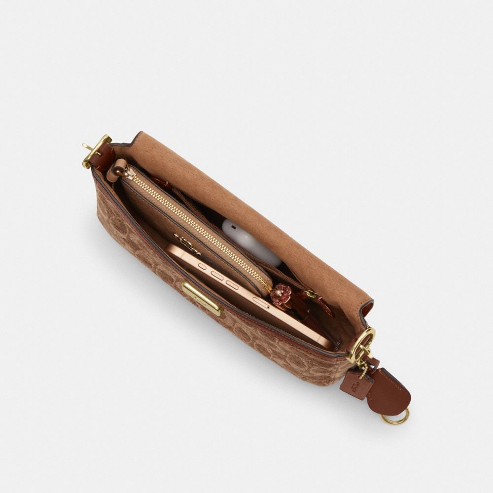 Coach Etta Small Flap Shoulder Bag In Signature Chenille Gold Light Khaki Vintage Brown