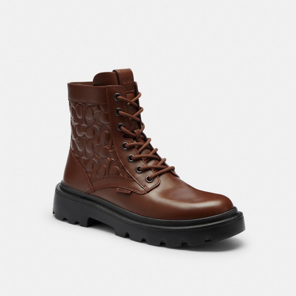 Coach Combat Boot In Signature Leather Vintage Brown