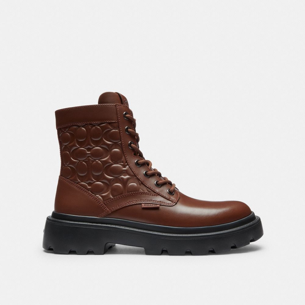 Men's Coach Combat Boot In Signature Leather Vintage Brown