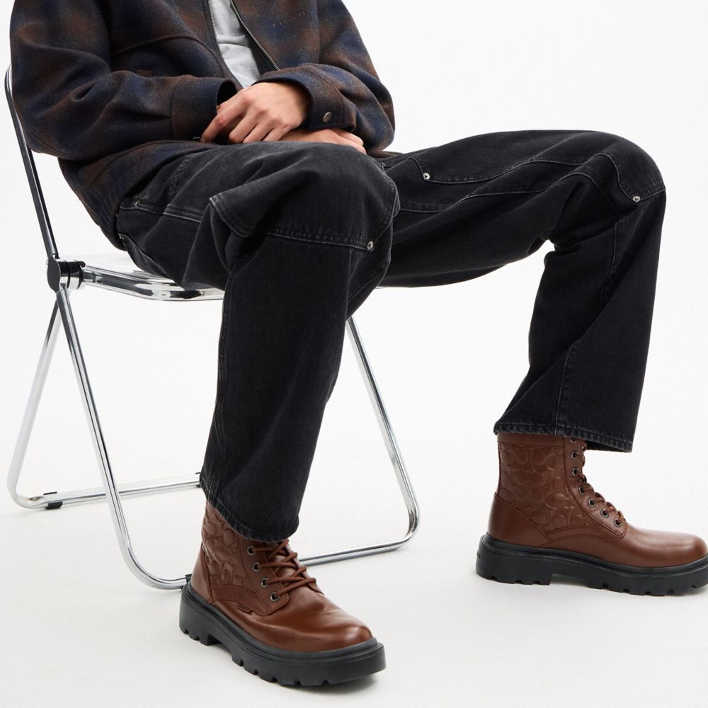 Men's Coach Combat Boot In Signature Leather Vintage Brown