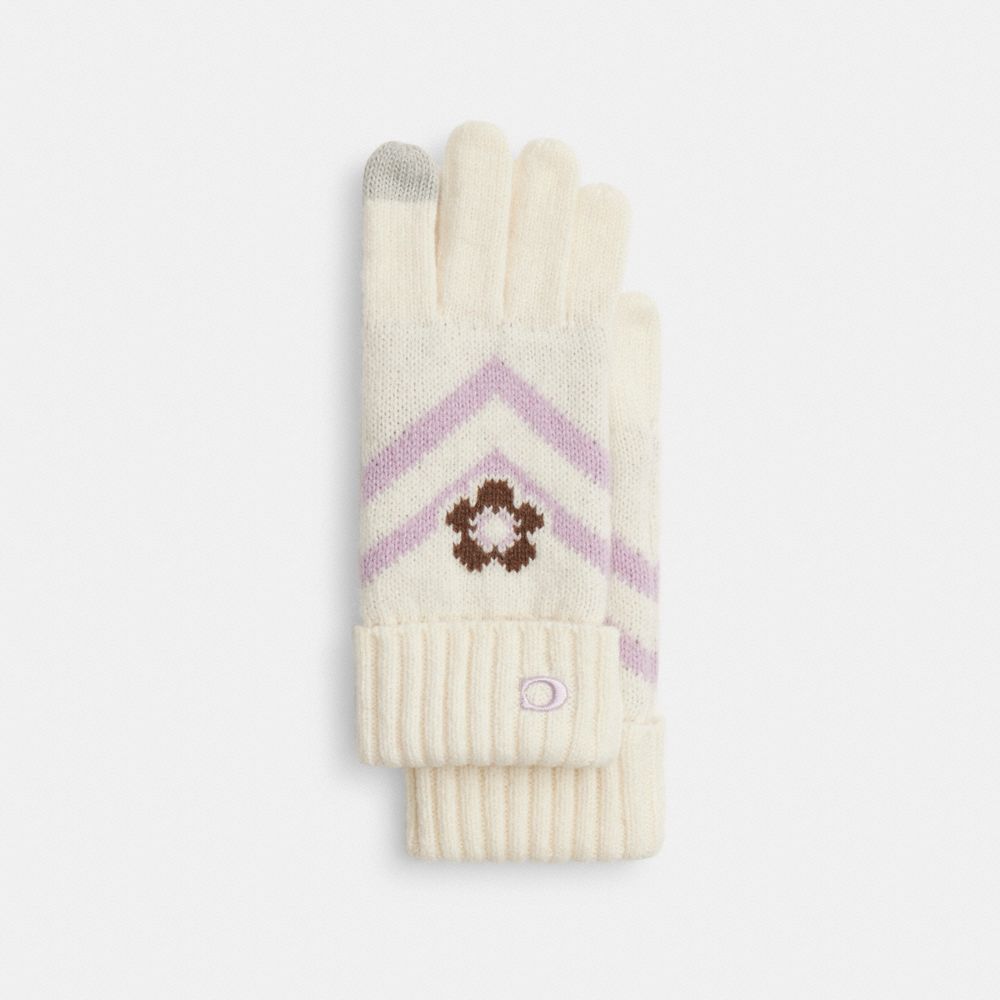 Coach Fair Isle Print Knit Gloves Chalk Multi