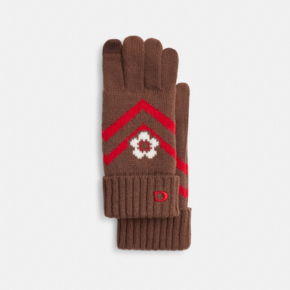 Coach Fair Isle Print Knit Gloves Sable Multi