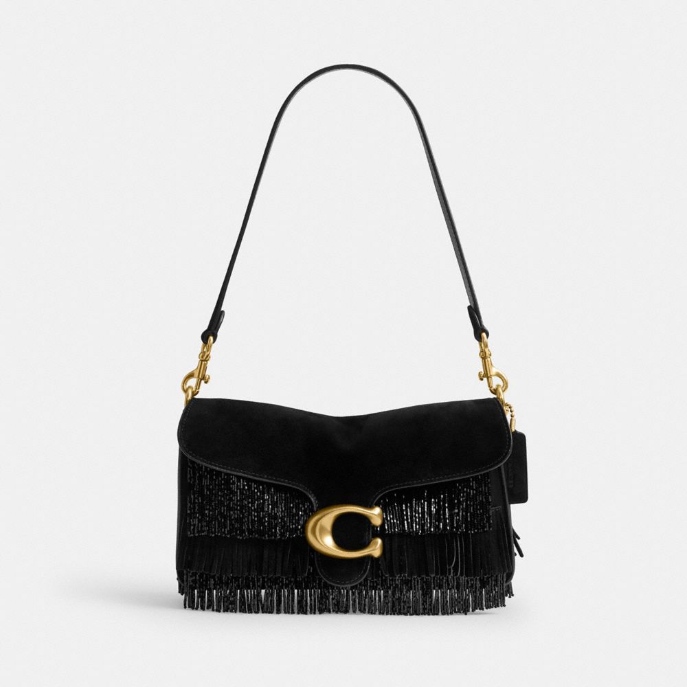 Coach Tabby Shoulder Bag 26 With Crystal Beaded Fringe Brass Black