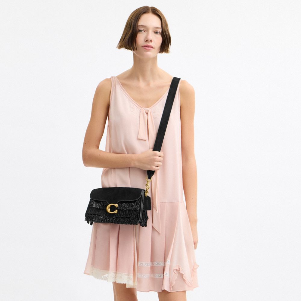Coach Tabby Shoulder Bag 26 With Crystal Beaded Fringe Brass Black