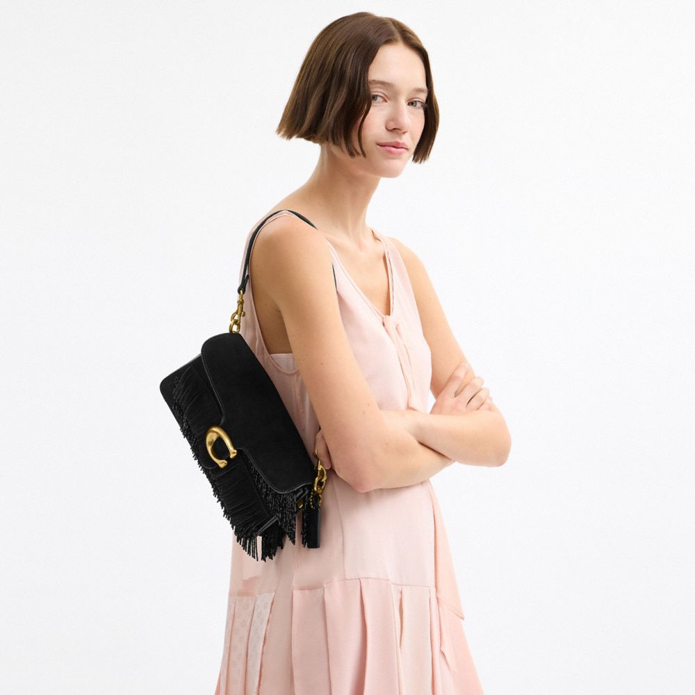 Coach Tabby Shoulder Bag 26 With Crystal Beaded Fringe Brass Black