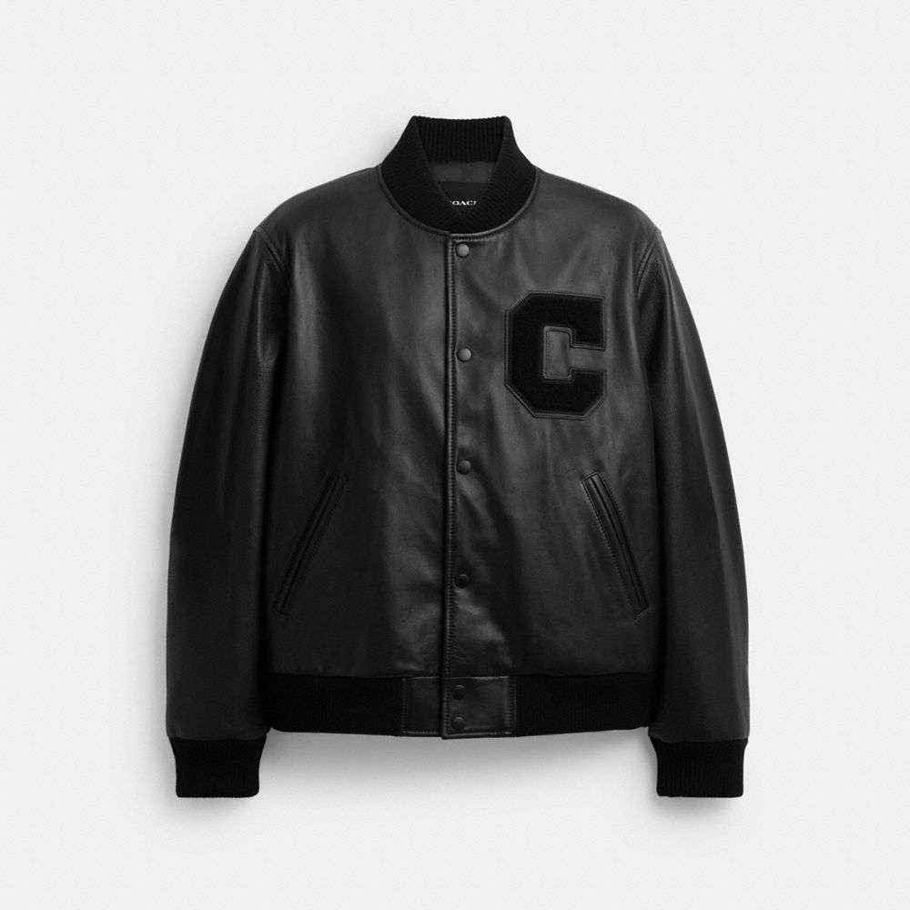Coach Leather Varsity Jacket Black Black