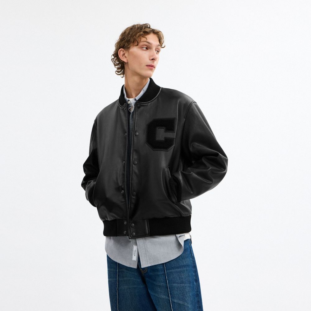 Coach Leather Varsity Jacket Black Black