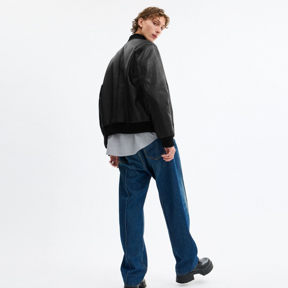 Coach Leather Varsity Jacket Black Black