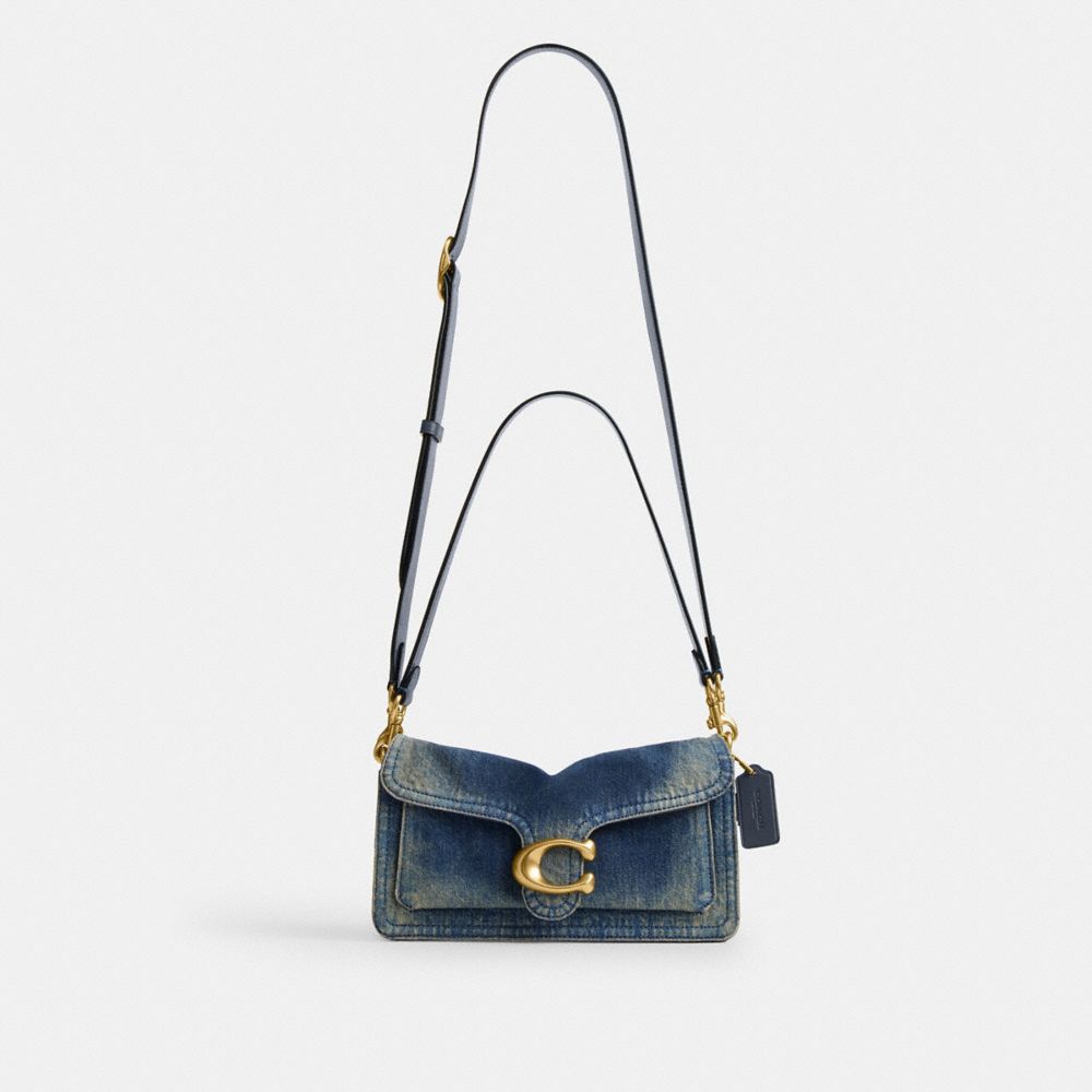 Coach Tabby Shoulder Bag 26 In Regenerative Cotton Denim Brass Dark Indigo