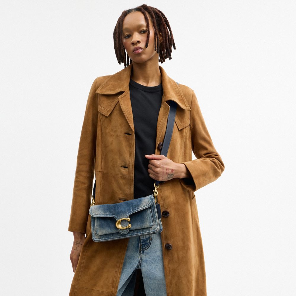 Coach Tabby Shoulder Bag 26 In Regenerative Cotton Denim Brass Dark Indigo
