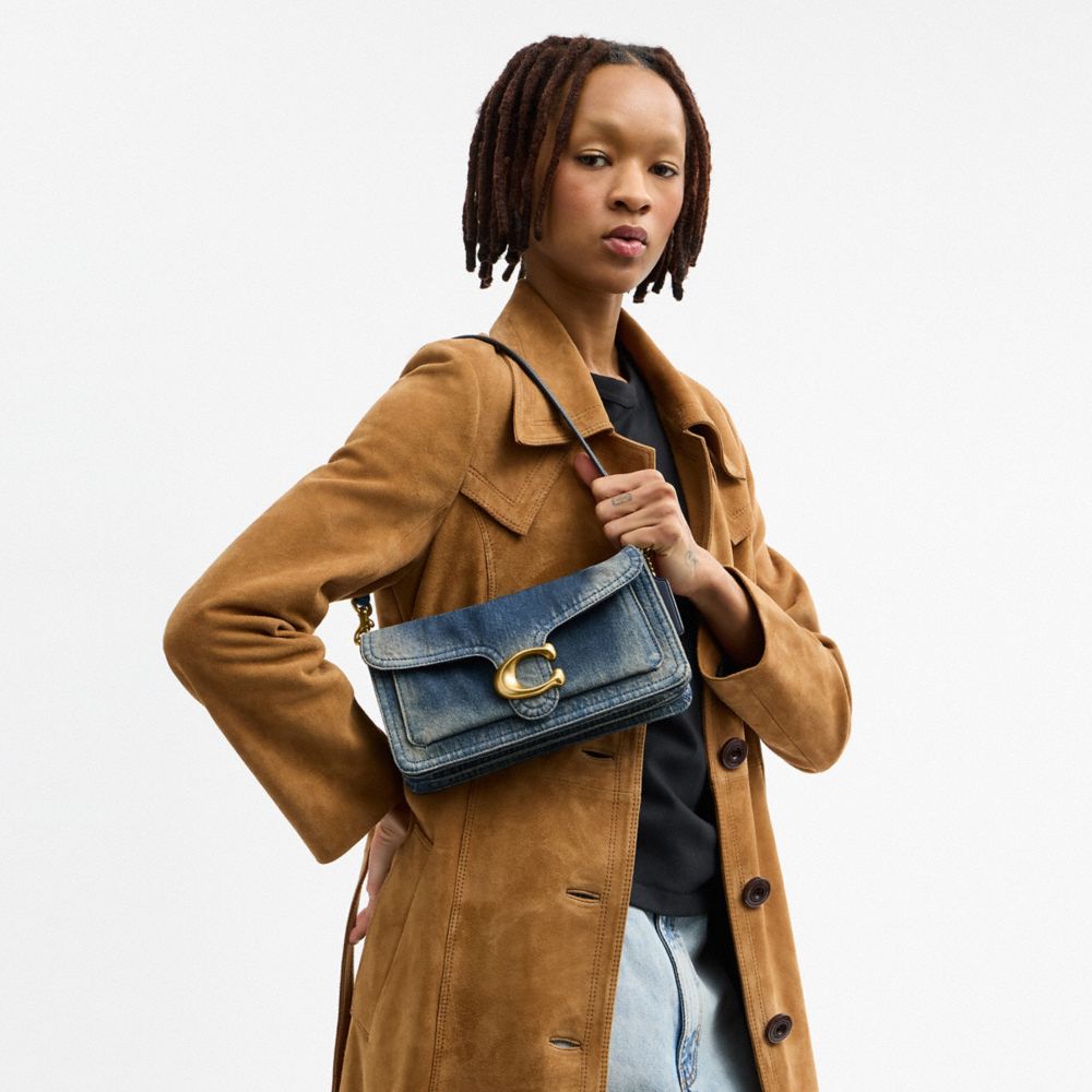 Coach Tabby Shoulder Bag 26 In Regenerative Cotton Denim Brass Dark Indigo