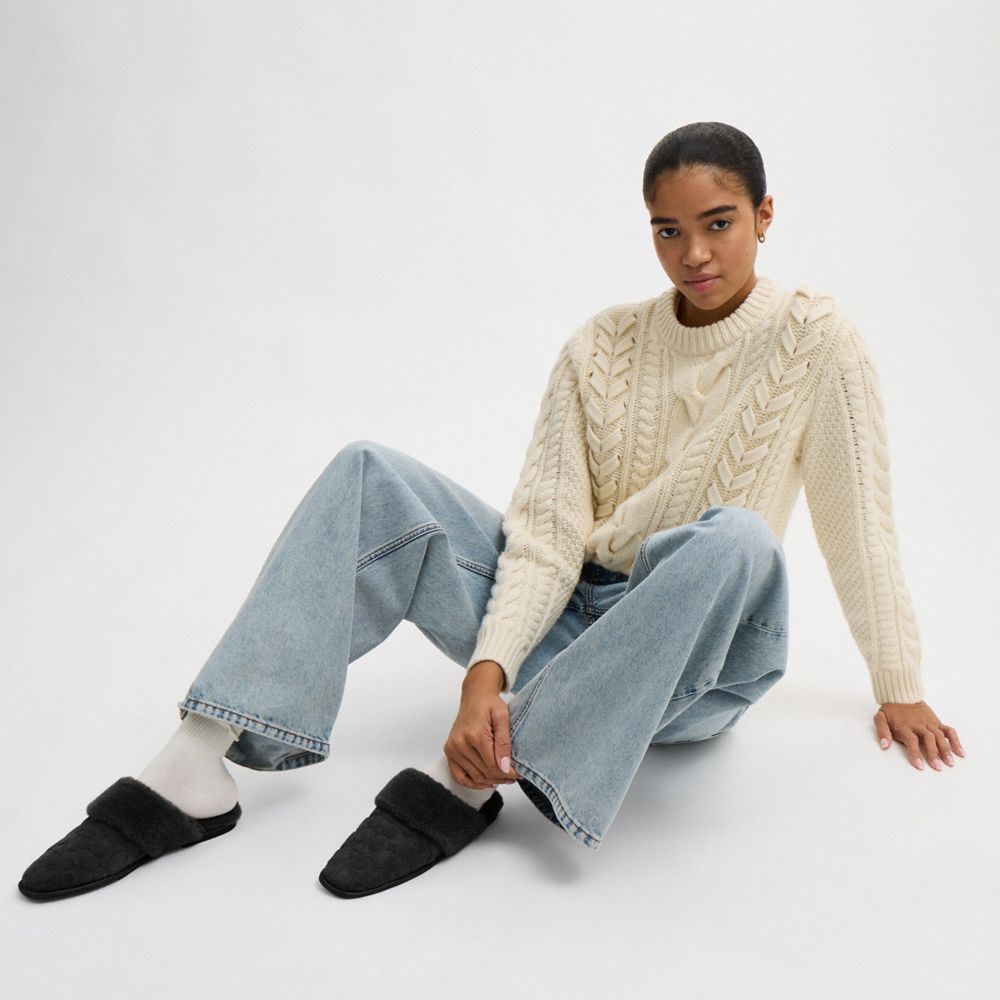 Women's Coach Sherpa Flat Mule In Signature Suede Black