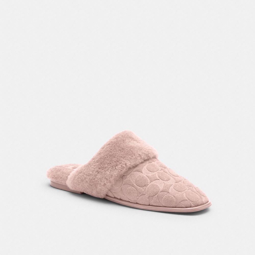 Women's Coach Sherpa Flat Mule In Signature Suede Candy Pink