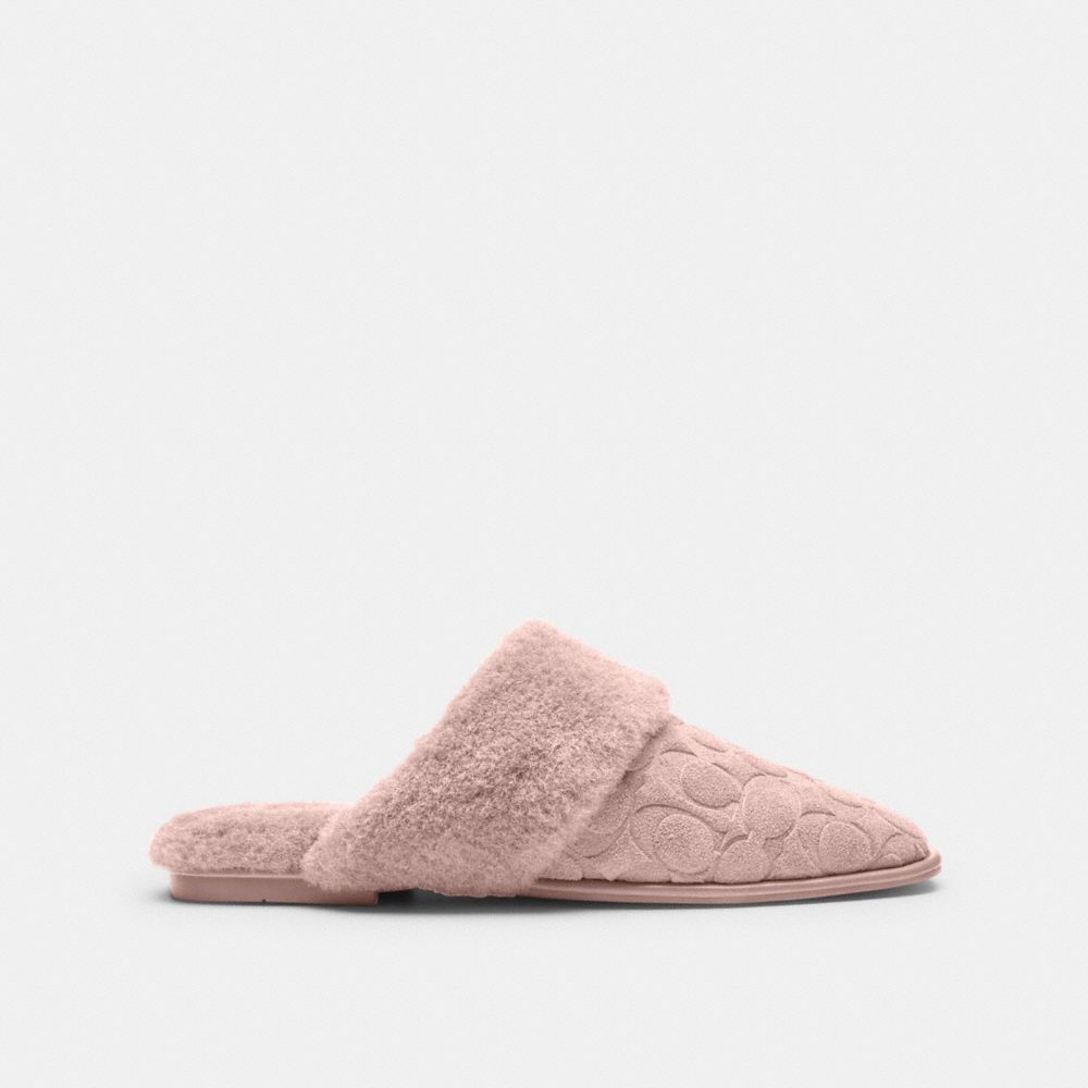 Coach Sherpa Flat Mule In Signature Suede Candy Pink