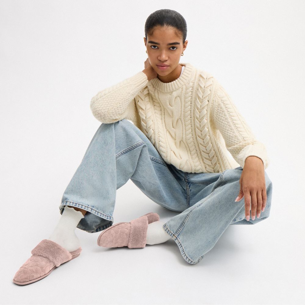 Women's Coach Sherpa Flat Mule In Signature Suede Candy Pink