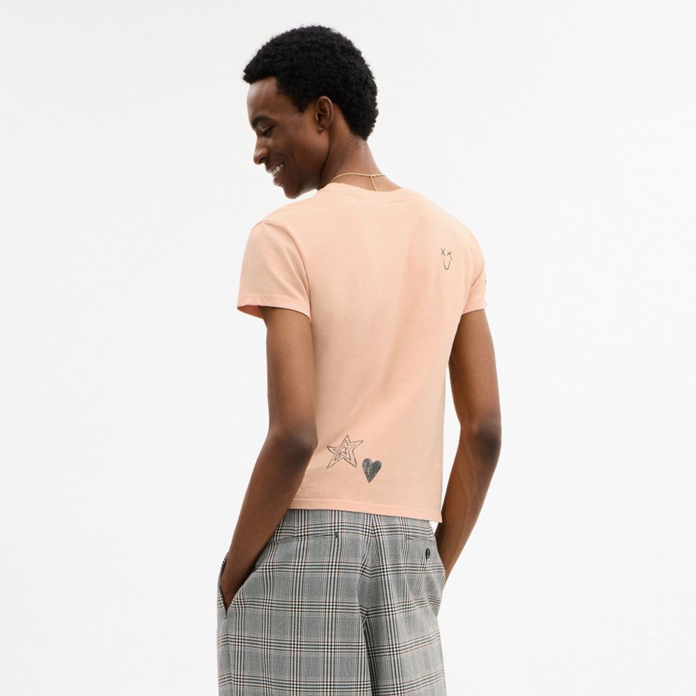 Coach Carroty Shrunken T Shirt In Organic Cotton Light Orange