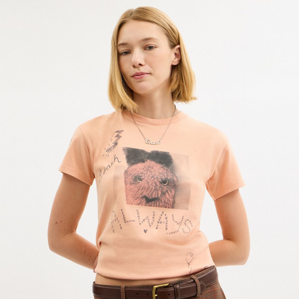 Coach Carroty Shrunken T Shirt In Organic Cotton Light Orange