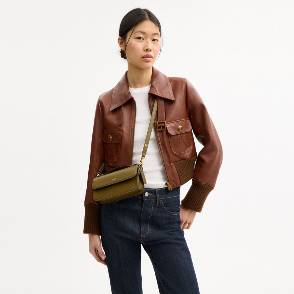 Coach Elora Top Handle Crossbody Bag Brass Muted Olive