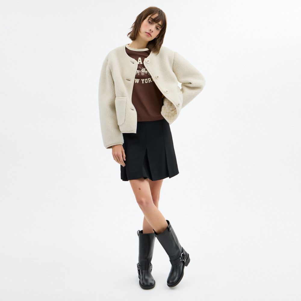 Coach Short Sherpa Cardi Jacket Natural
