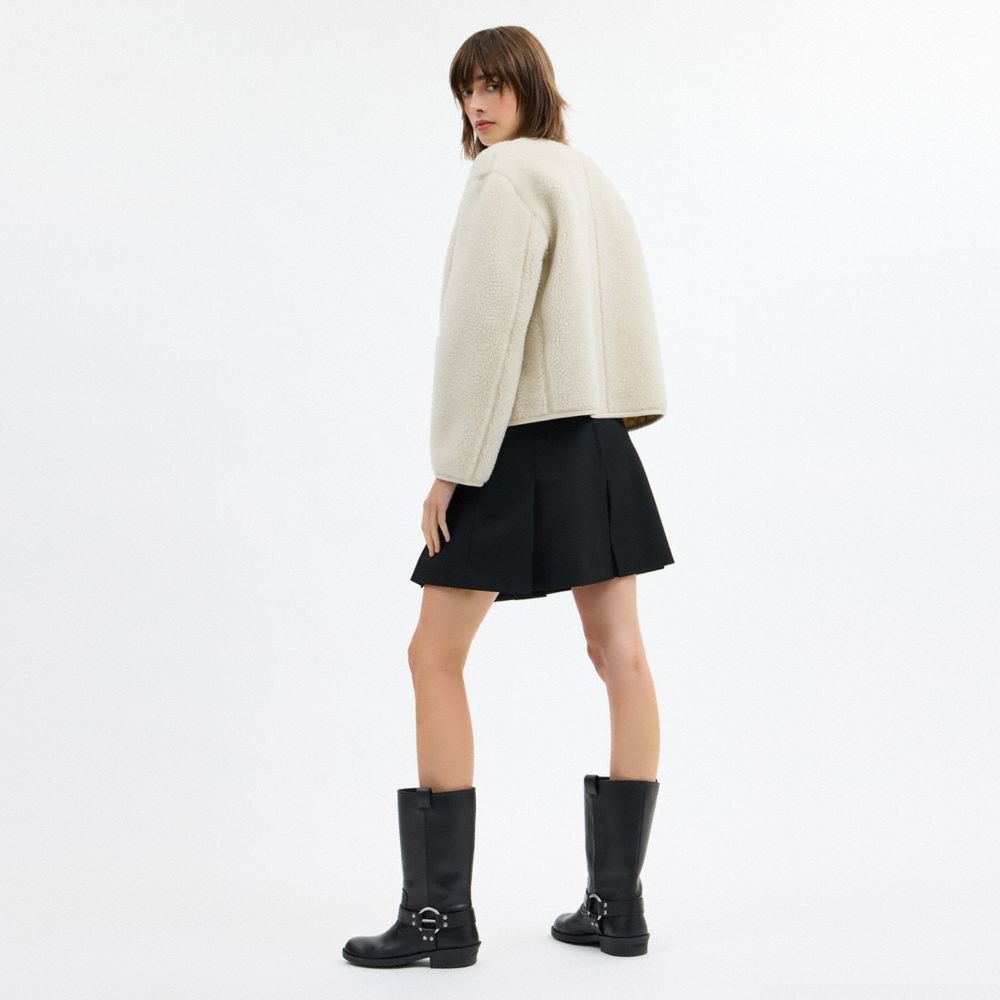 Coach Short Sherpa Cardi Jacket Natural