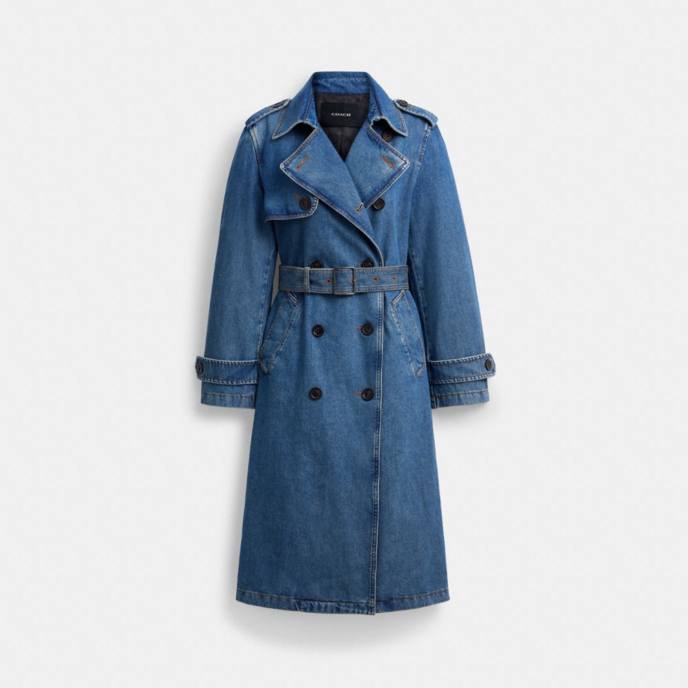Coach Denim Long Trench Coat Western Wash
