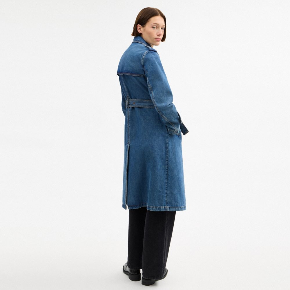 Coach Denim Long Trench Coat Western Wash