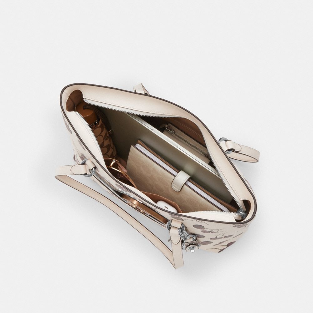 Coach Station Tote Bag With Cherry Print Silver Chalk Multi