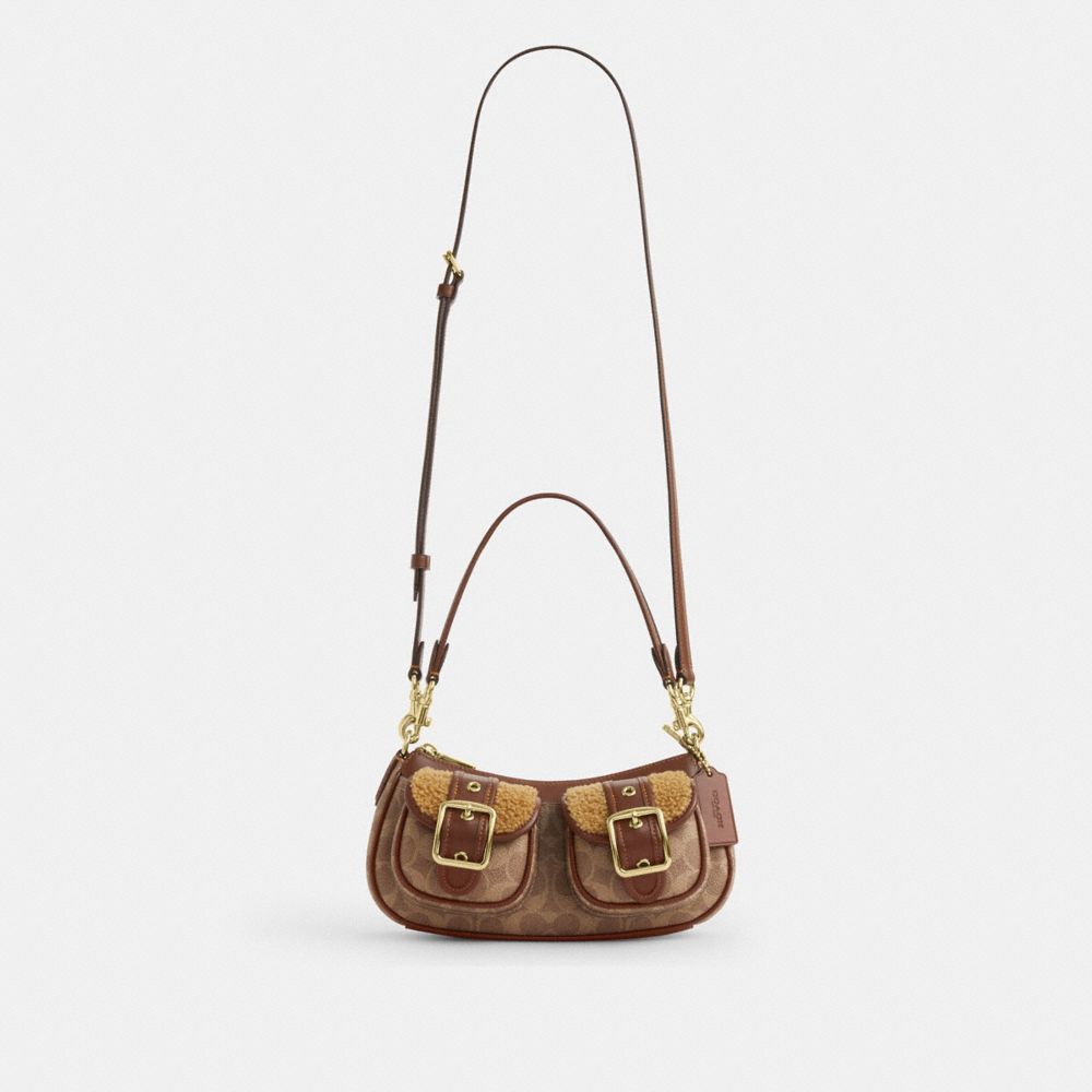 Coach Ashton Bag With Signature Canvas Gold Tan Vintage Brown