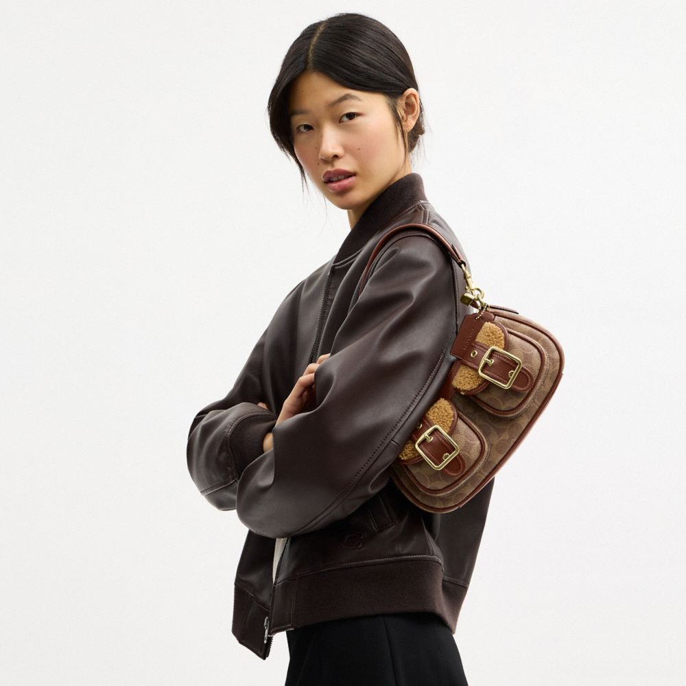 Coach Ashton Bag With Signature Canvas Gold Tan Vintage Brown