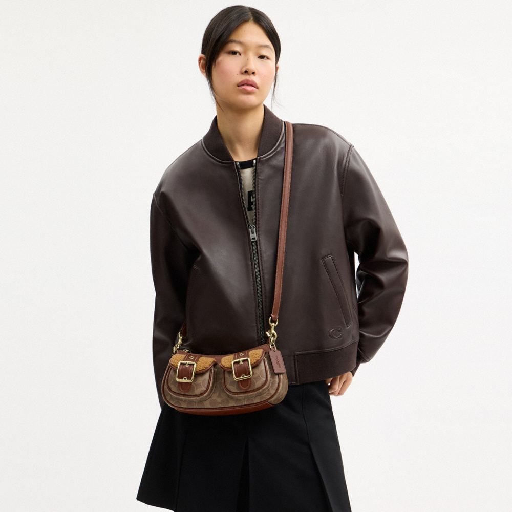 Coach Ashton Bag With Signature Canvas Gold Tan Vintage Brown