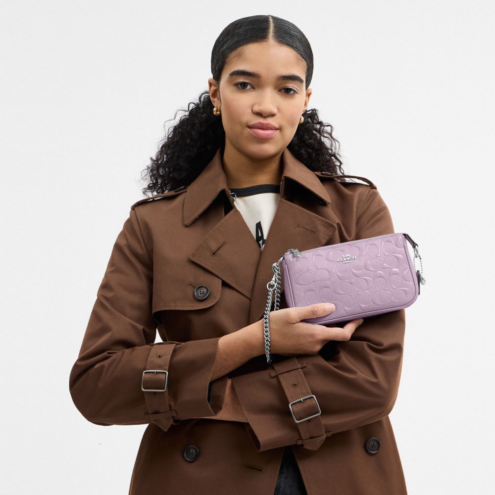 Coach Nolita 19 In Signature Leather With Heart Charm Silver Light Violet