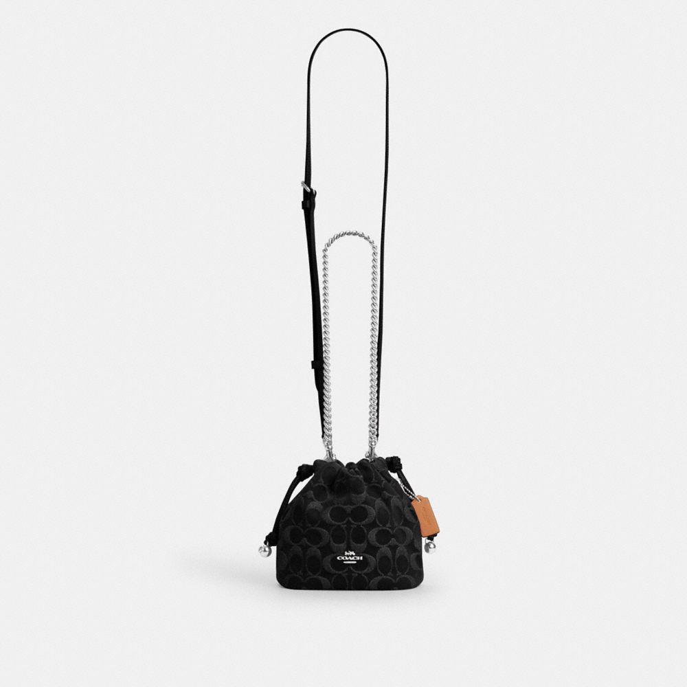 Coach Faye Mini Drawstring Bag In Signature Denim Silver Black