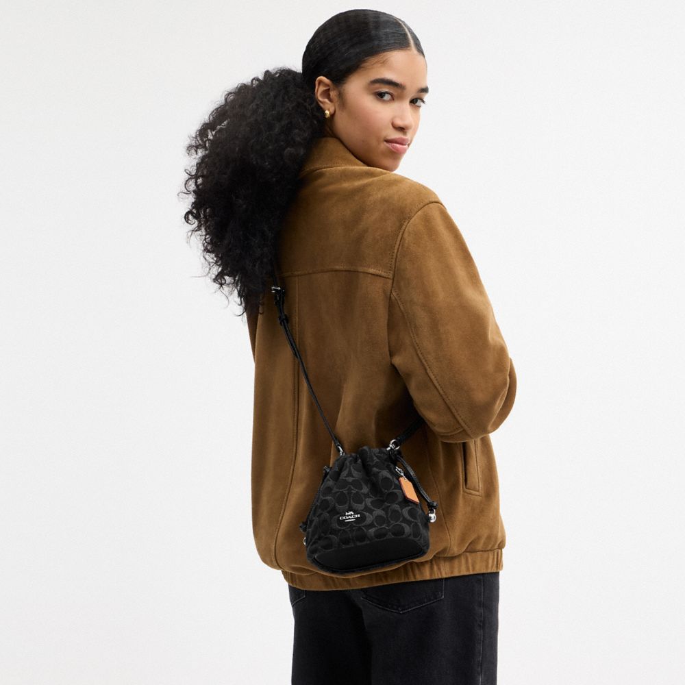 Coach Faye Mini Drawstring Bag In Signature Denim Silver Black