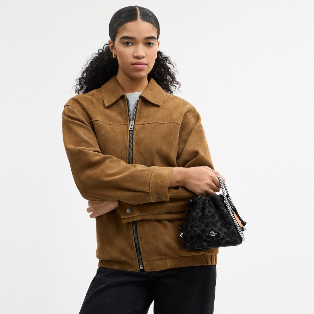 Coach Faye Mini Drawstring Bag In Signature Denim Silver Black