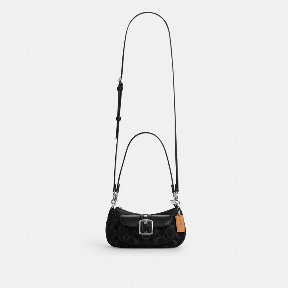 Coach Ashton Mini Shoulder Bag In Signature Denim Silver Black