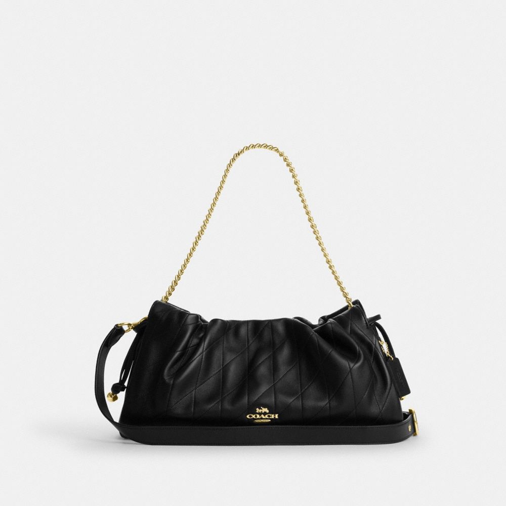 Coach Faye Large Shoulder Bag With Quilting Gold Black