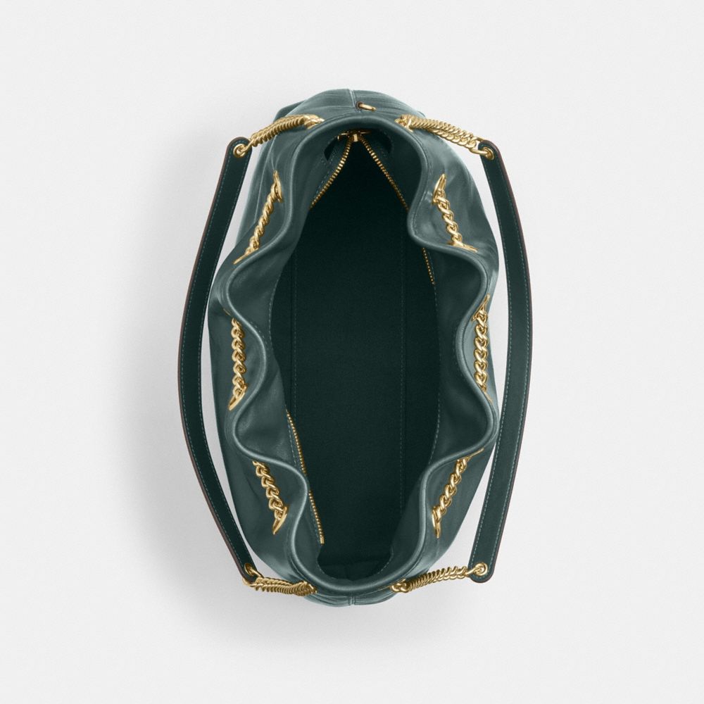 Coach Evelyn Shoulder Bag Gold Dark Teal