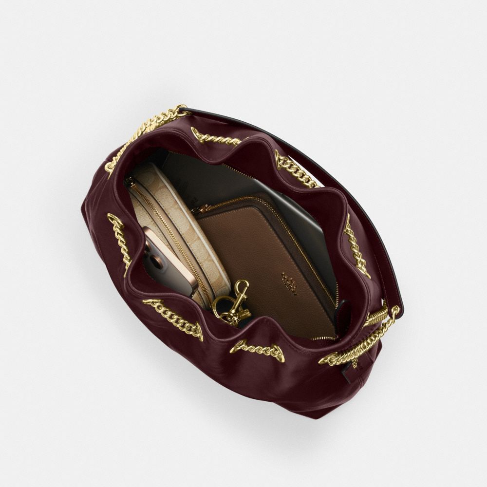 Coach Evelyn Shoulder Bag Gold Dark Wine