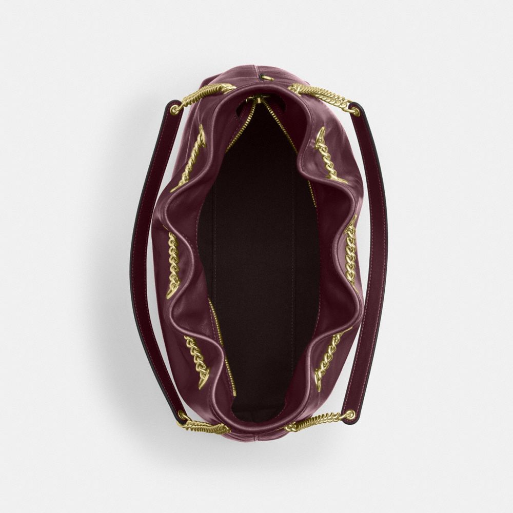 Coach Evelyn Shoulder Bag Gold Dark Wine