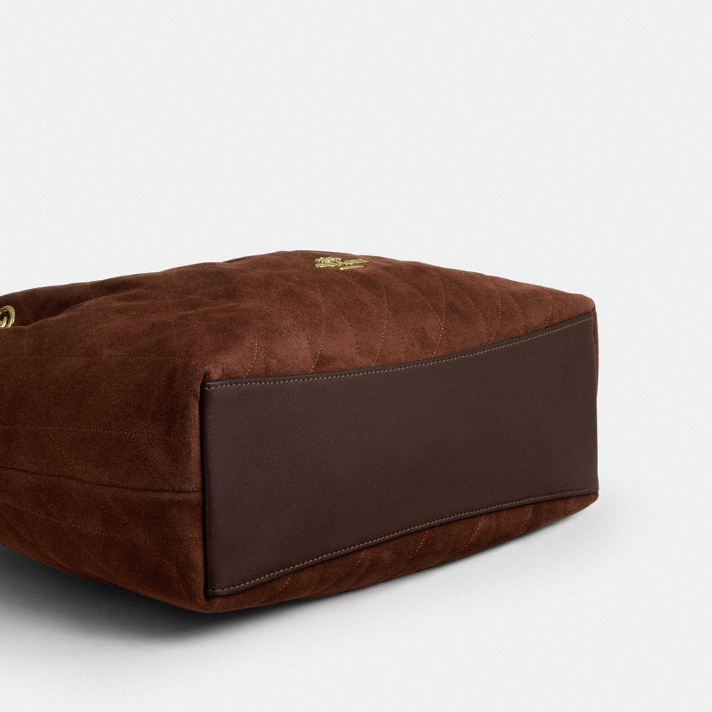 Coach Evelyn Shoulder Bag With Quilting Gold Vintage Brown Maple