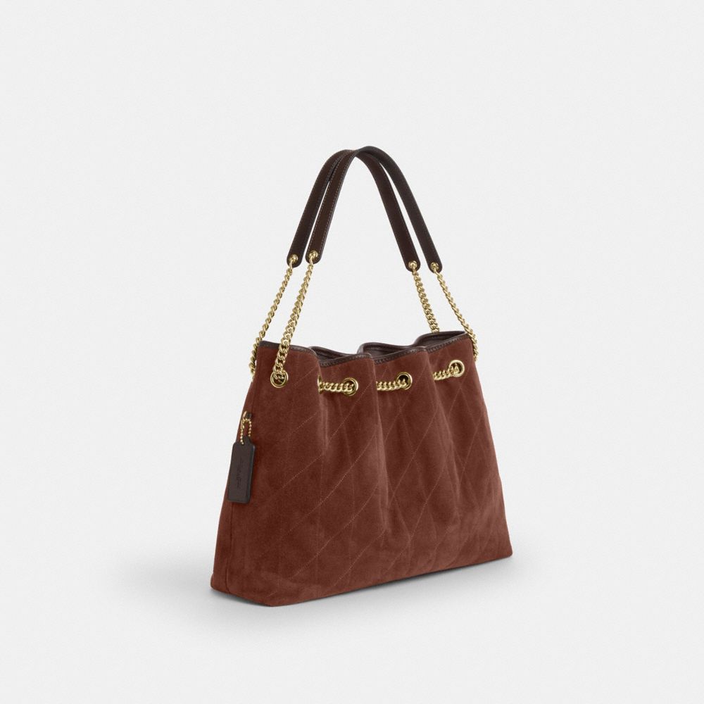 Coach Evelyn Shoulder Bag With Quilting Gold Vintage Brown Maple