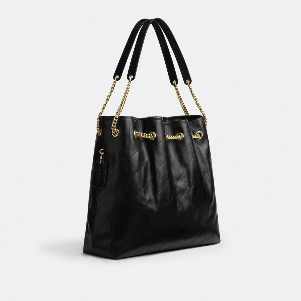 Coach Evelyn Large Shoulder Bag With Quilting Gold Black
