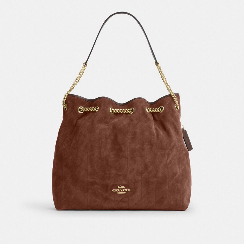 Coach Evelyn Large Shoulder Bag With Quilting Gold Vintage Brown Maple