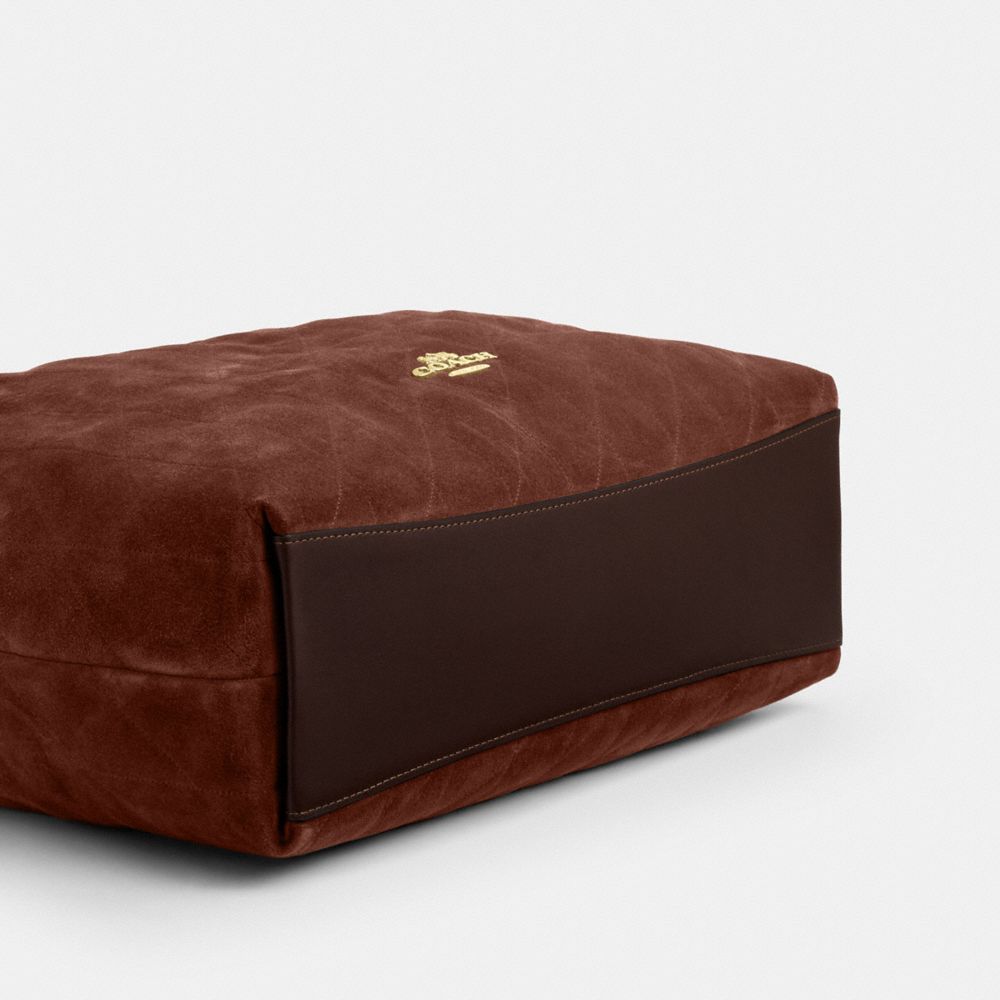 Coach Evelyn Large Shoulder Bag With Quilting Gold Vintage Brown Maple