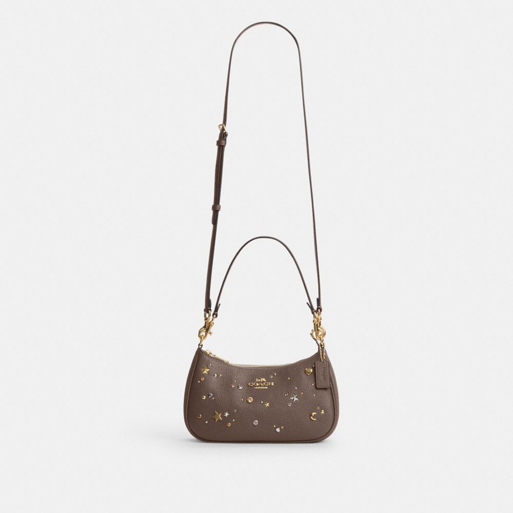 Coach Teri Shoulder Bag With Rivets Gold Dark Stone
