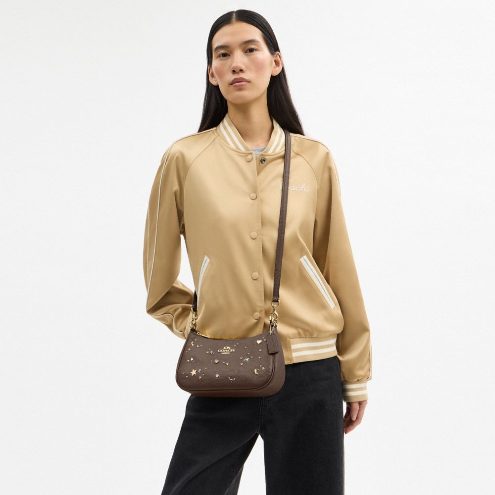Coach Teri Shoulder Bag With Rivets Gold Dark Stone